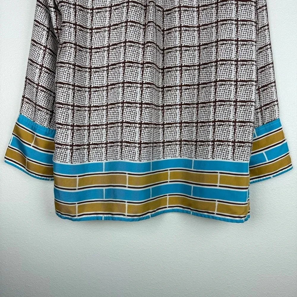 J. Crew Collection Silk Twill Speckled Plaid Blouse Tunic Gold Blue Womens Small